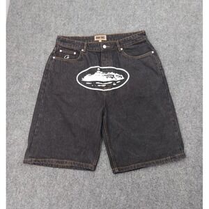 Corteiz Rules The World Denim Genes Shorts Mens 34 Black Button Fly Streetwear